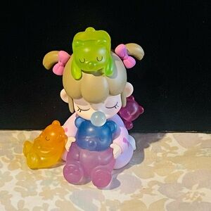 Cute Girl with Translucent Bear Figurine - Pink, Purple, Green, Orange